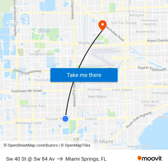 Sw 40 St @ Sw 84 Av to Miami Springs, FL map