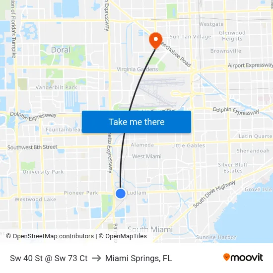 Sw 40 St @ Sw 73 Ct to Miami Springs, FL map