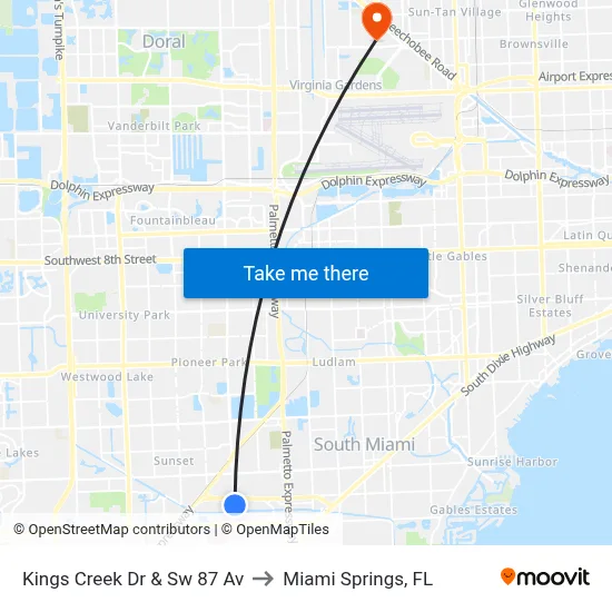 Kings Creek Dr & Sw 87 Av to Miami Springs, FL map