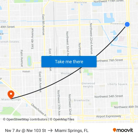 Nw 7 Av @ Nw 103 St to Miami Springs, FL map