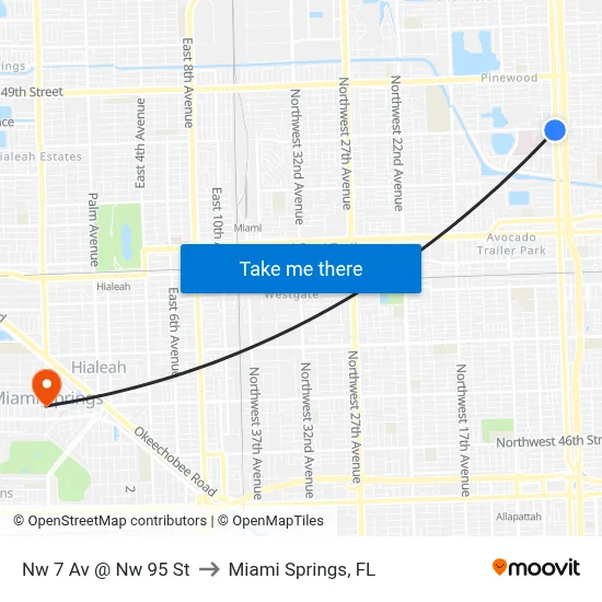 Nw 7 Av @ Nw 95 St to Miami Springs, FL map