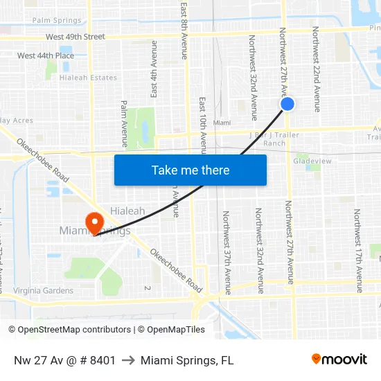 Nw 27 Av @ # 8401 to Miami Springs, FL map