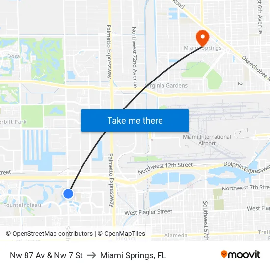 Nw 87 Av & Nw 7 St to Miami Springs, FL map