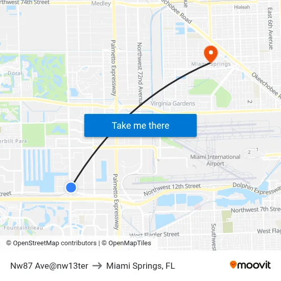 Nw87 Ave@nw13ter to Miami Springs, FL map