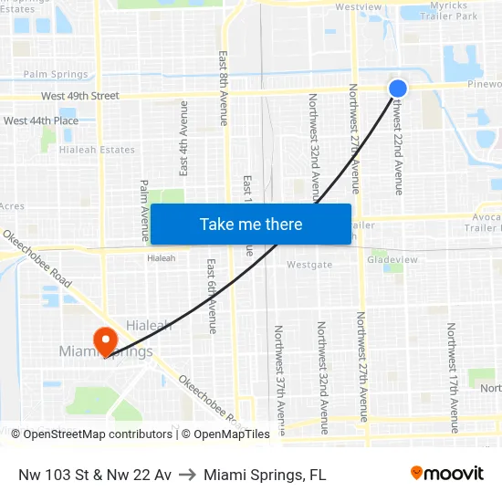 Nw 103 St & Nw 22 Av to Miami Springs, FL map