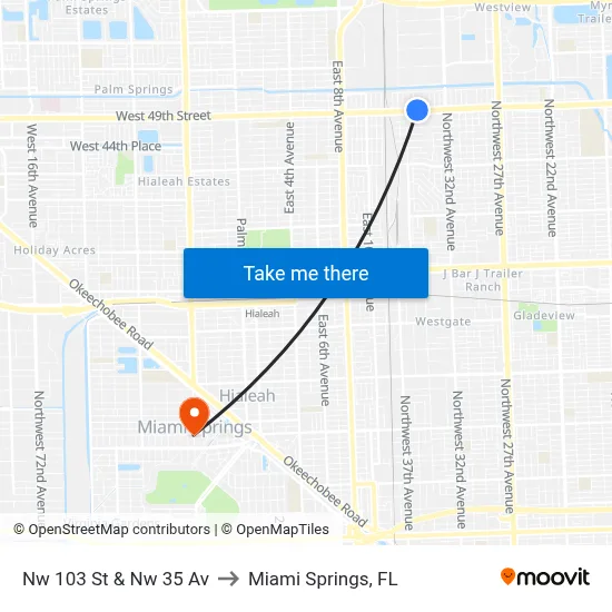 Nw 103 St & Nw 35 Av to Miami Springs, FL map