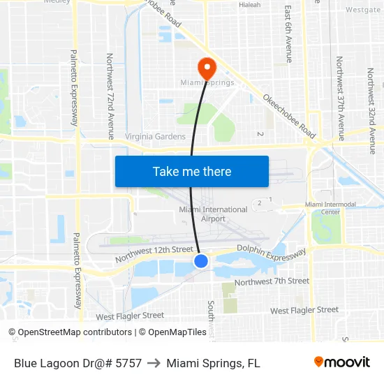 Blue Lagoon Dr@# 5757 to Miami Springs, FL map