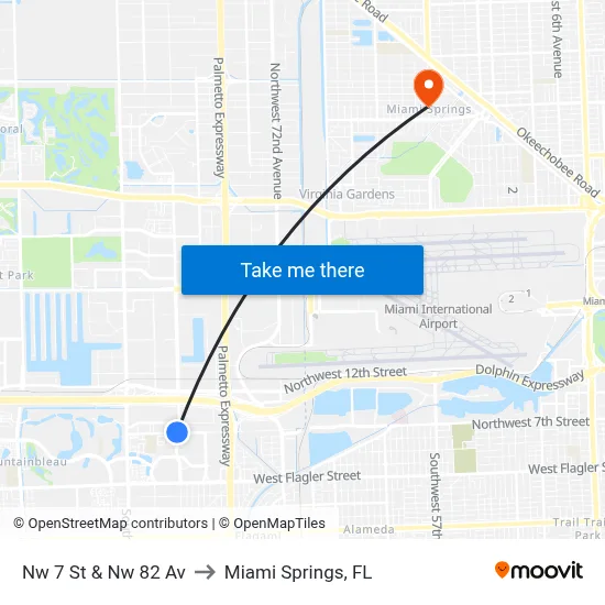 Nw 7 St & Nw 82 Av to Miami Springs, FL map