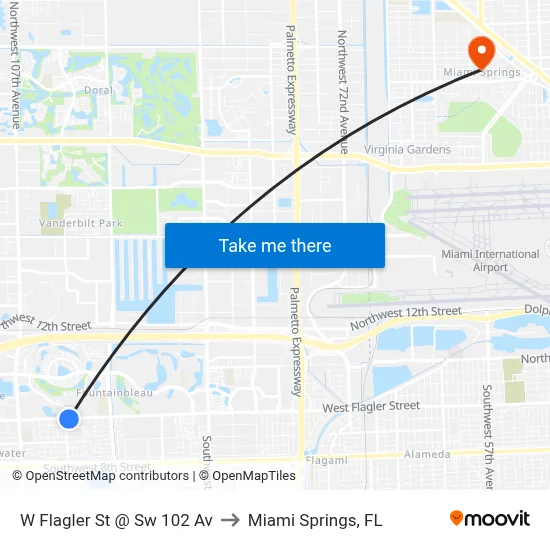 W Flagler St @ Sw 102 Av to Miami Springs, FL map