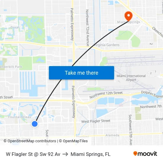 W Flagler St @ Sw 92 Av to Miami Springs, FL map