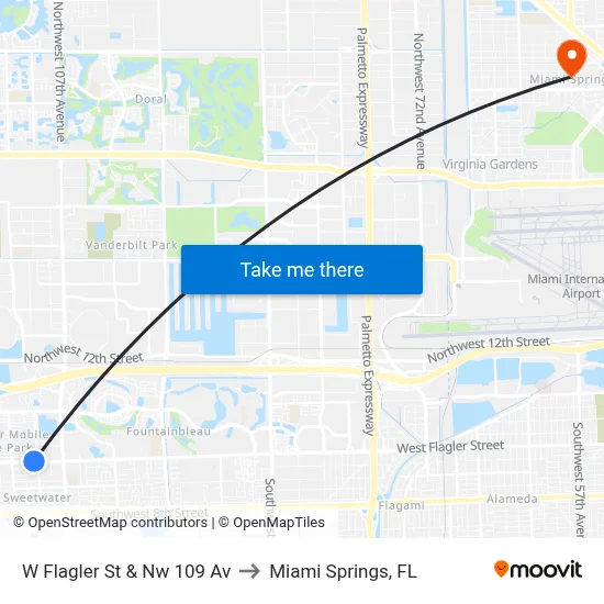 W Flagler St & Nw 109 Av to Miami Springs, FL map