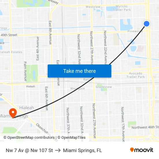 Nw 7 Av @ Nw 107 St to Miami Springs, FL map