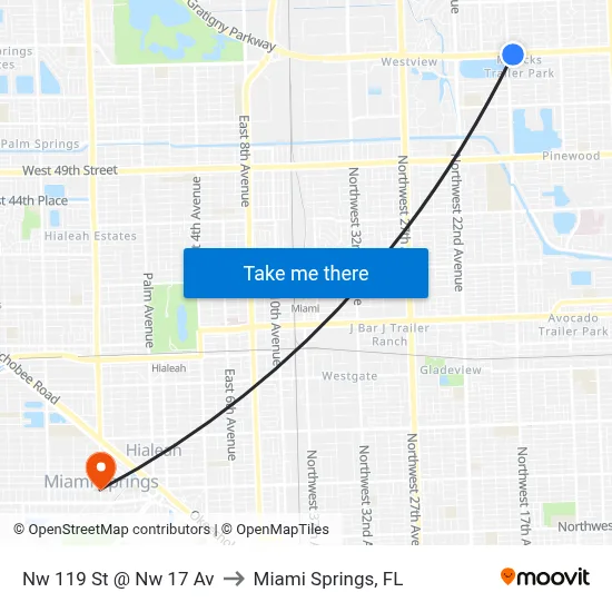 Nw 119 St @ Nw 17 Av to Miami Springs, FL map