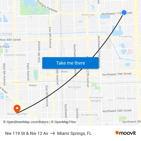 Nw 119 St & Nw 12 Av to Miami Springs, FL map