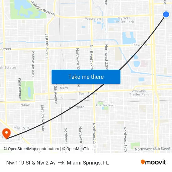 Nw 119 St & Nw 2 Av to Miami Springs, FL map
