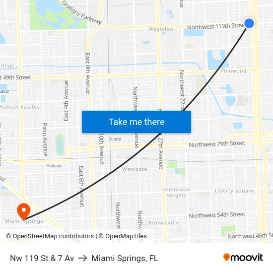 Nw 119 St & 7 Av to Miami Springs, FL map