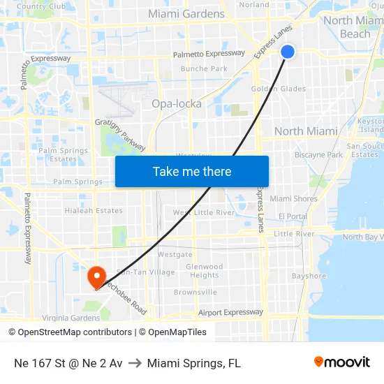 Ne 167 St @ Ne 2 Av to Miami Springs, FL map