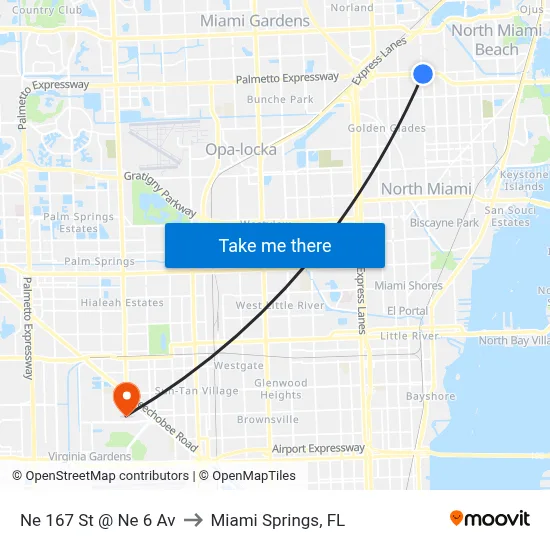 Ne 167 St @ Ne 6 Av to Miami Springs, FL map
