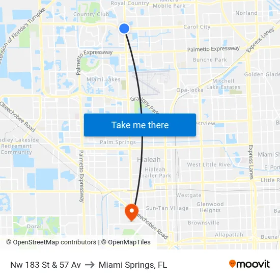 Nw 183 St & 57 Av to Miami Springs, FL map