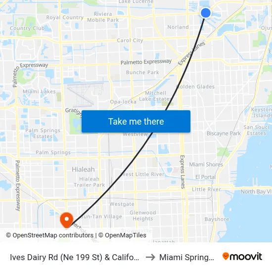 Ives Dairy Rd (Ne 199 St) & California Dr to Miami Springs, FL map