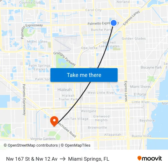 Nw 167 St & Nw 12 Av to Miami Springs, FL map