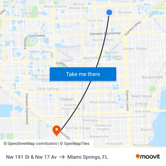 Nw 191 St & Nw 17 Av to Miami Springs, FL map