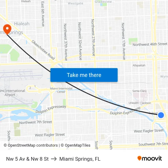 Nw 5 Av & Nw 8 St to Miami Springs, FL map