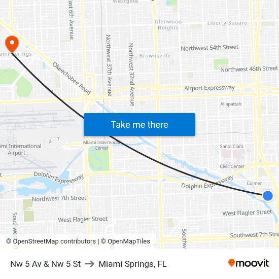 Nw 5 Av & Nw 5 St to Miami Springs, FL map