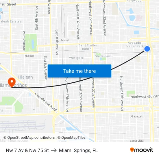 Nw 7 Av & Nw 75 St to Miami Springs, FL map