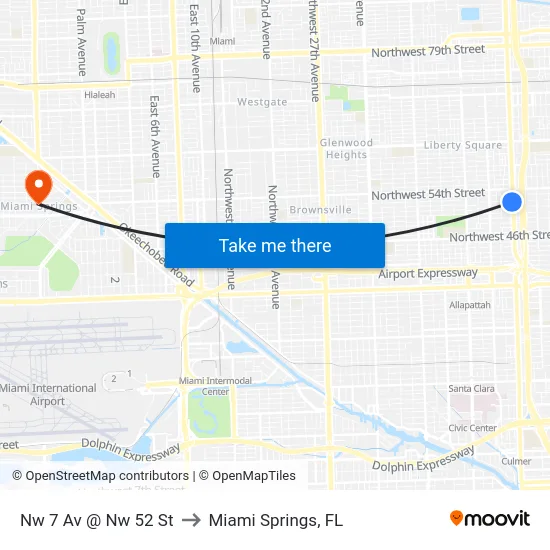 Nw 7 Av @ Nw 52 St to Miami Springs, FL map