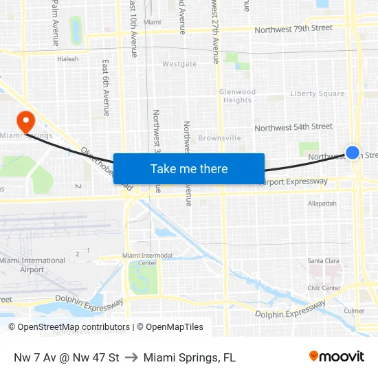 Nw 7 Av @ Nw 47 St to Miami Springs, FL map