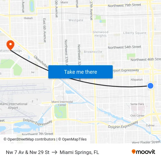 Nw 7 Av & Nw 29 St to Miami Springs, FL map