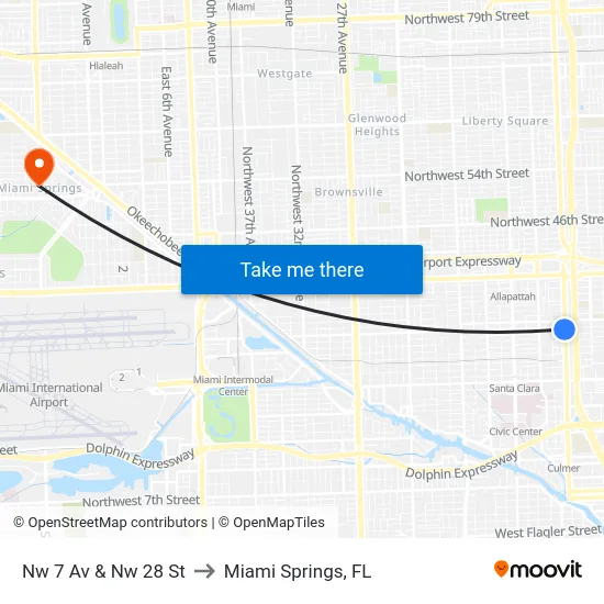 Nw 7 Av & Nw 28 St to Miami Springs, FL map