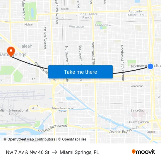 Nw 7 Av & Nw 46 St to Miami Springs, FL map