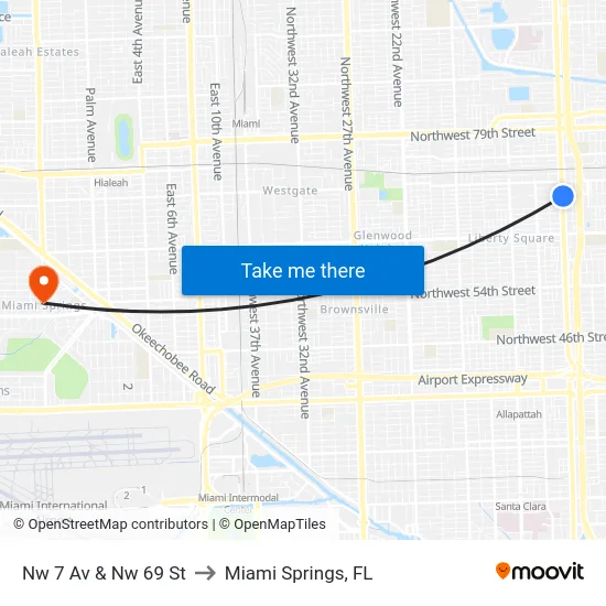 Nw 7 Av & Nw 69 St to Miami Springs, FL map