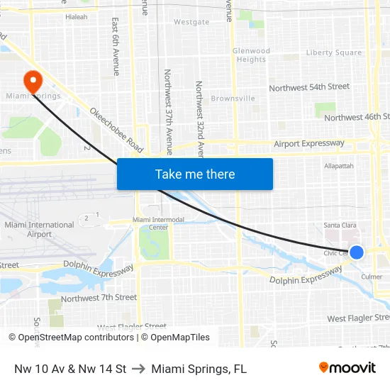 Nw 10 Av & Nw 14 St to Miami Springs, FL map