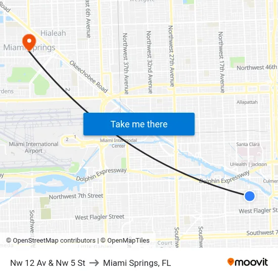 Nw 12 Av & Nw 5 St to Miami Springs, FL map