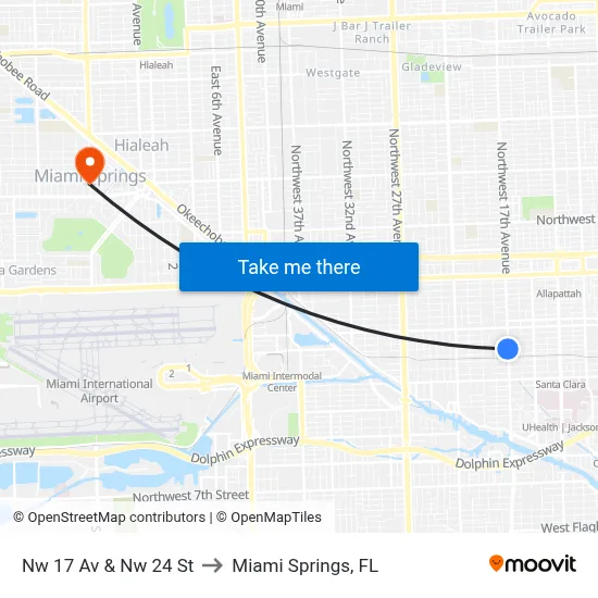 Nw 17 Av & Nw 24 St to Miami Springs, FL map