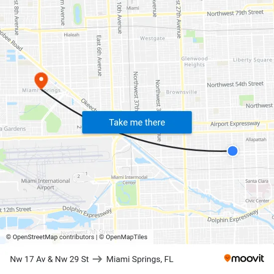 Nw 17 Av & Nw 29 St to Miami Springs, FL map