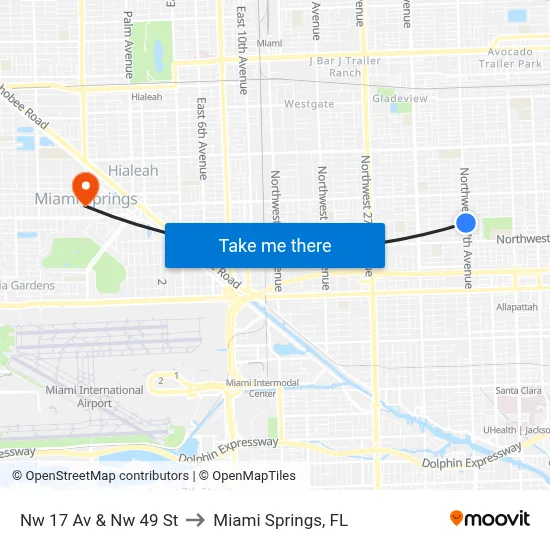 Nw 17 Av & Nw 49 St to Miami Springs, FL map