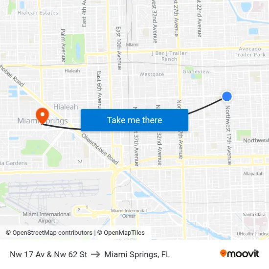 Nw 17 Av & Nw 62 St to Miami Springs, FL map