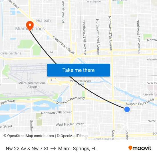 Nw 22 Av & Nw 7 St to Miami Springs, FL map