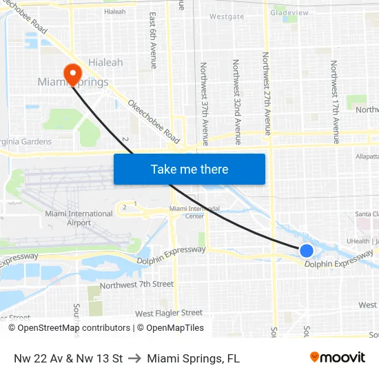 Nw 22 Av & Nw 13 St to Miami Springs, FL map