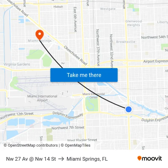 Nw 27 Av @ Nw 14 St to Miami Springs, FL map
