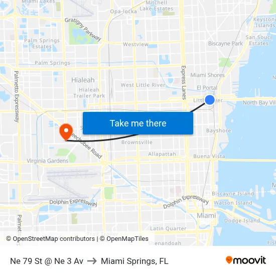 Ne 79 St @ Ne 3 Av to Miami Springs, FL map