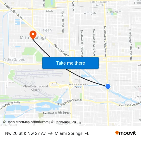 Nw 20 St & Nw 27 Av to Miami Springs, FL map