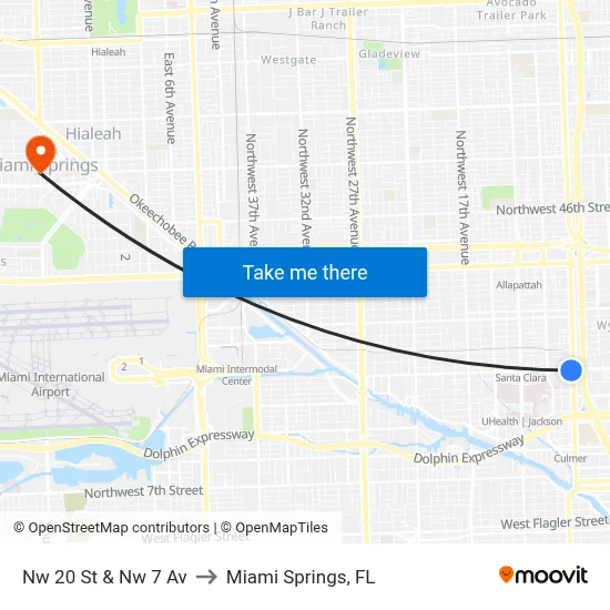 Nw 20 St & Nw 7 Av to Miami Springs, FL map