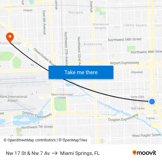 Nw 17 St & Nw 7 Av to Miami Springs, FL map