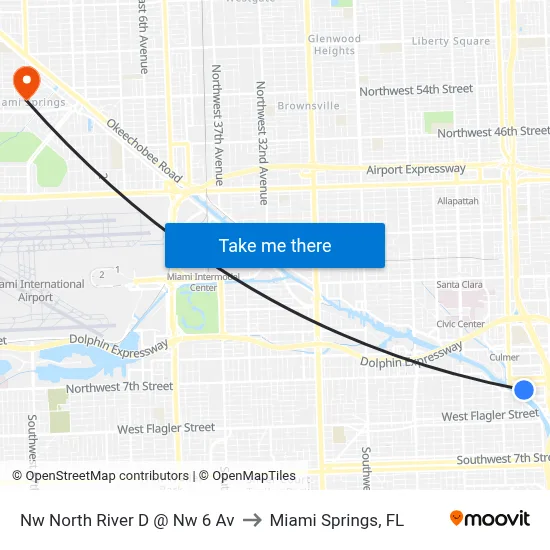 Nw North River D @ Nw 6 Av to Miami Springs, FL map