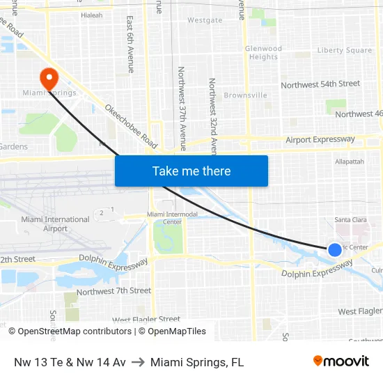 Nw 13 Te & Nw 14 Av to Miami Springs, FL map
